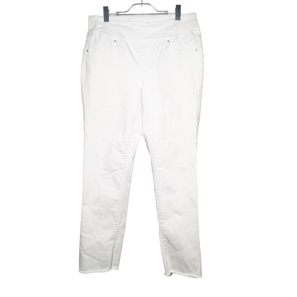 SEVEN7 High Rise Slim Straight Jeans Tummy Toner Raw Hem White Denim Size 14W